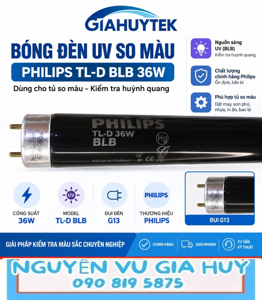 Bóng đèn UV Philips TL-D BLB 36W đui G13 dùng cho tủ so màu 3nh và kiểm tra huỳnh quang